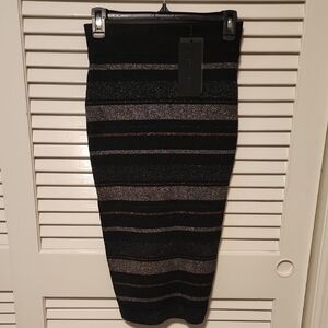 Kendall & Kylie Black Metallic Stripe Knit Pencil Skirt